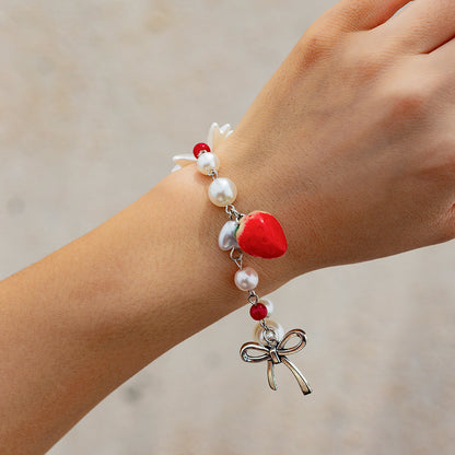 Sweet Strawberry Bow Bracelet