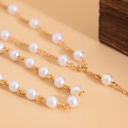 Fashionable pearl beaded multi-layer clavicle necklace