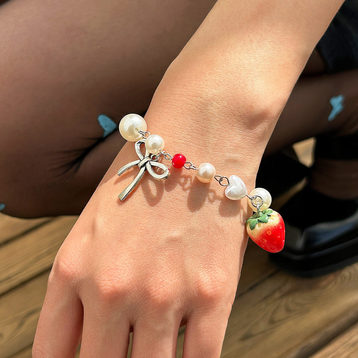 Sweet Strawberry Bow Bracelet