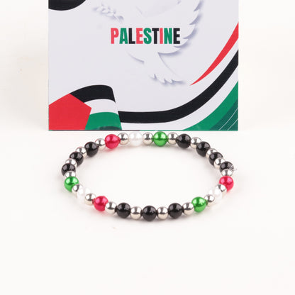 Silver, red and green beads, acrylic letter beads bracelet